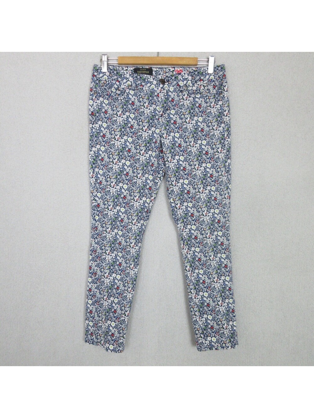 J Crew Flower Jeans Toothpick 29 Ankle Liberty Art Fabric Low Rise 32x26.5